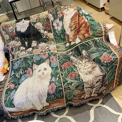 DecorBites™ Cat Sunflower Knitted Sofa Cover - Multi-functional Blanket, Bed Cover, Floor Mat, and Tapestry for Home Decor.