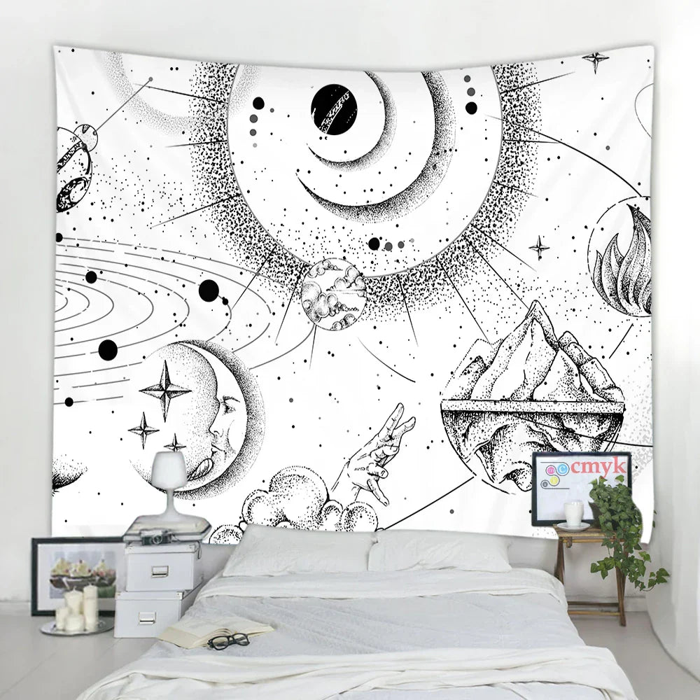 DecorBites™ Black & White Stars Mandala Tapestry - Home Decor