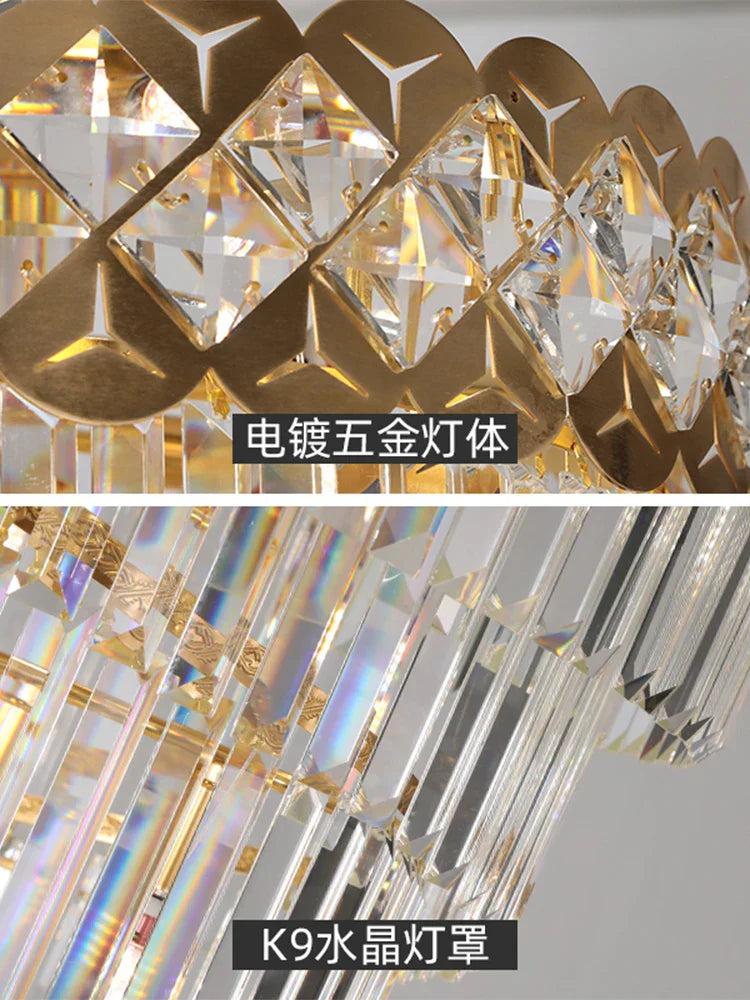 DecorBites™ Gold Stainless Steel Crystal Chandelier for Long Villa Staircase Lighting