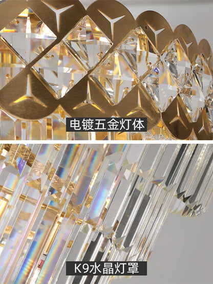 DecorBites™ Gold Stainless Steel Crystal Chandelier for Long Villa Staircase Lighting