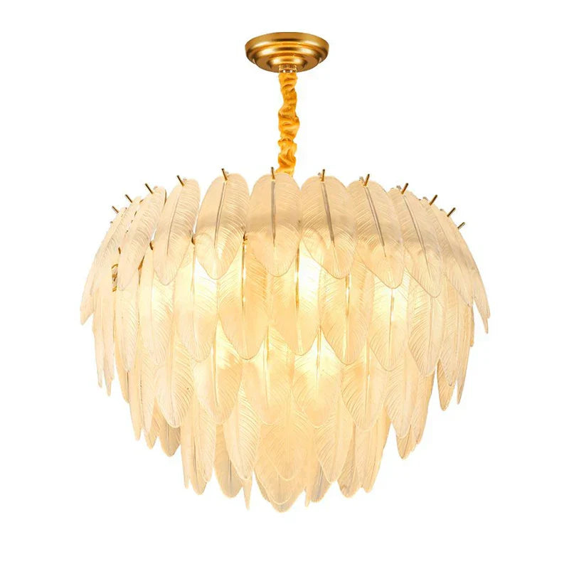 DecorBites™ Art Deco White Glass Feather Chandelier with LED Lighting for Foyer & Bedroom