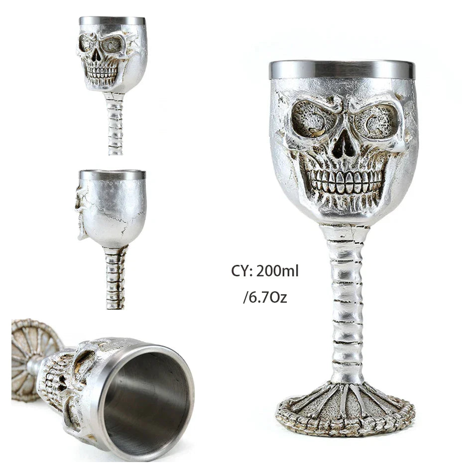 DecorBites™ Dragon Skull Goblet: Gothic Resin Stainless Steel Wine Glass for Cocktail Bar Party