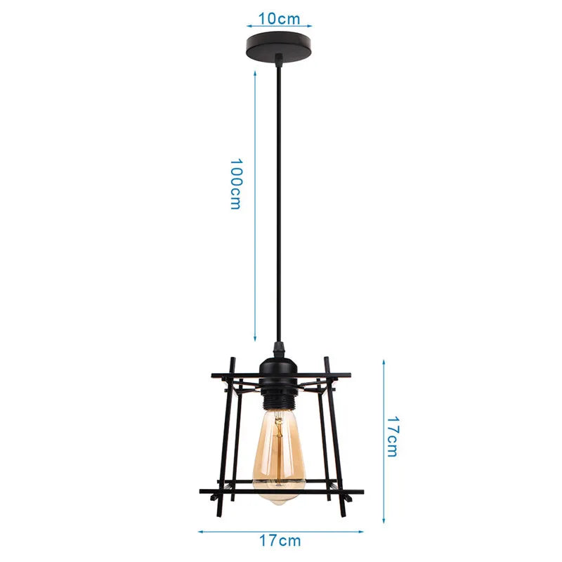 DecorBites™ Industrial Nordic Cage Pendant Light, Black Iron Retro Loft Hanging Lamp