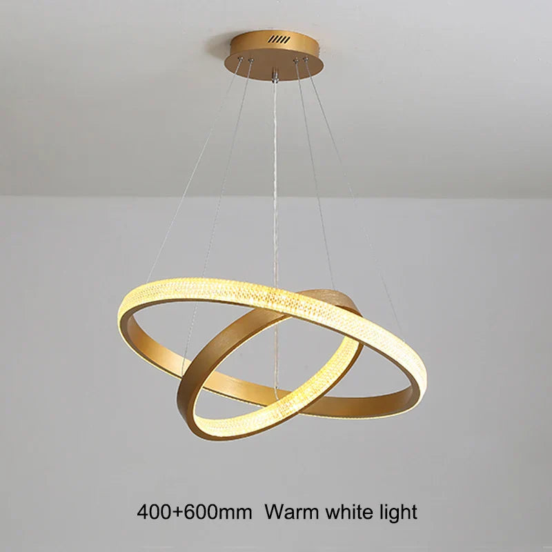 Gold Circle LED Chandelier 3-Ring Design