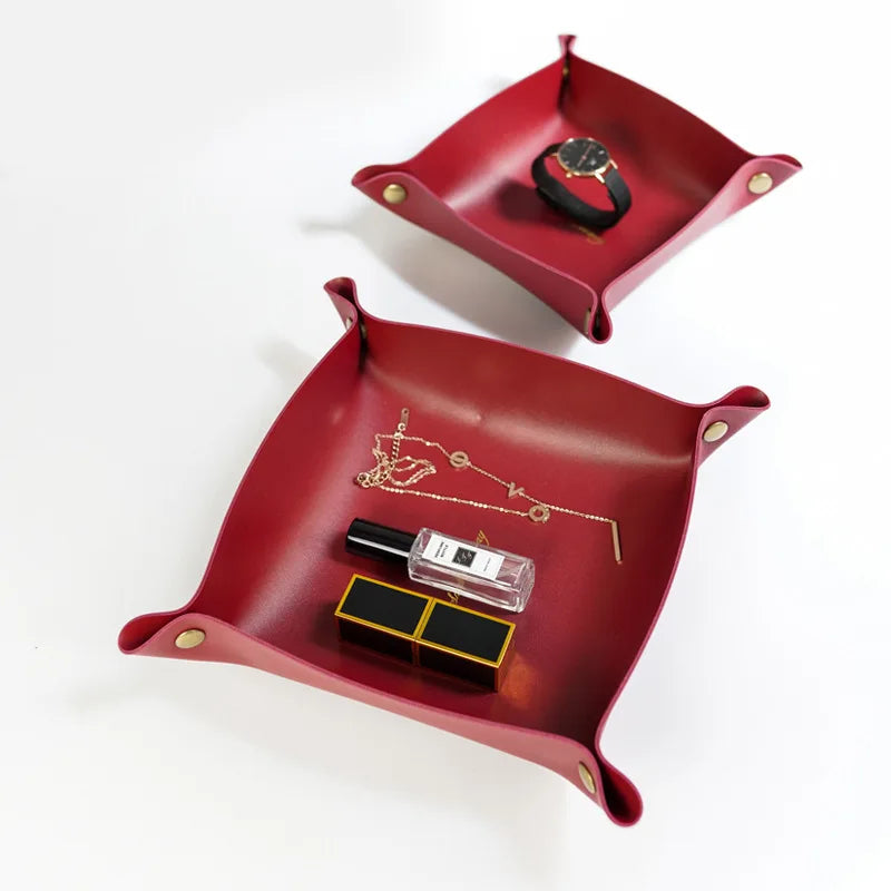 DecorBites™ Leather Desktop Organizer Tray: Home/Office Cosmetics, Jewelry, Key Storage Holder