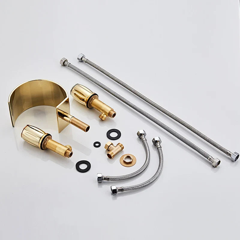 DecorBites™ Gold Double Handle Basin Faucet - Three Hole Bathroom Sink Mixer