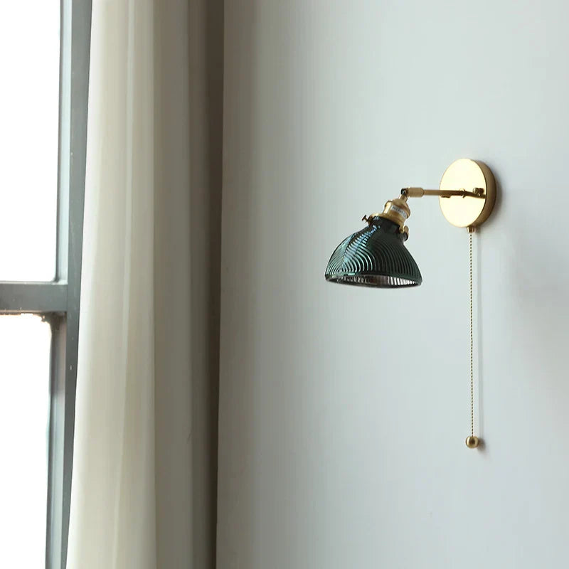 DecorBites™ Green Glass LED Wall Lights Pull Chain Switch Indoor Lighting Adjustable Fixtures