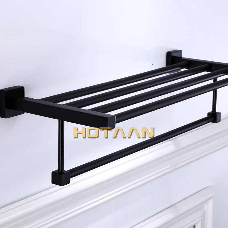 DecorBites™ Black Towel Rack: Wall-mounted Aluminium Bathroom Accessories