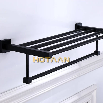 DecorBites™ Black Towel Rack: Wall-mounted Aluminium Bathroom Accessories
