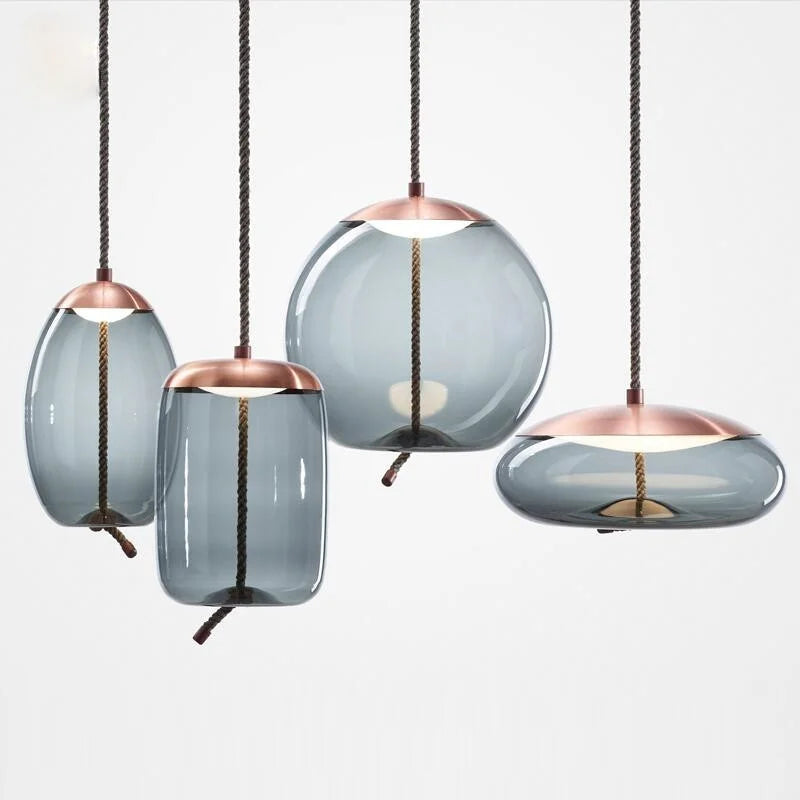 DecorBites™ Hemp Rope Knot Pendant Lights - Suspendu Glass Hanging Lamp