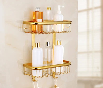 DecorBites™ Gold Brass Bathroom Shelf with Soap Holder 30cm/45cm