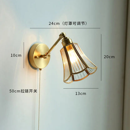 DecorBites™ Glass Copper LED Wall Lights with Pull Chain Switch for Home Bedroom Bathroom Mirror