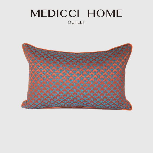 DecorBites™ Geometric Blue & Red Jacquard Waist Pillow Case for Modern Luxury Décor