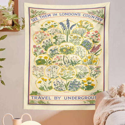 DecorBites™ Botanical Wildflower Tapestry Wall Hanging Floral Print Identification Chart Wall Art