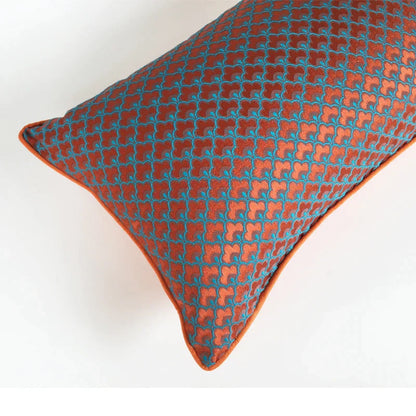 DecorBites™ Geometric Blue & Red Jacquard Waist Pillow Case for Modern Luxury Décor