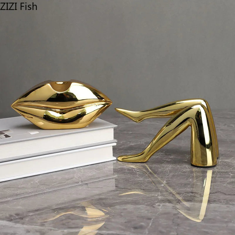 DecorBites™ Gilded Lips & Leg Resin Figurines Sculpture for Modern Home Decor
