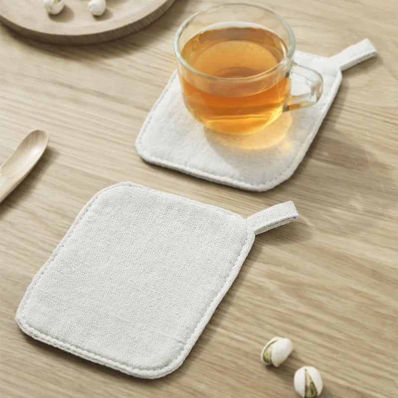 DecorBites™ Cotton Linen Coaster Set for Tea Coffee Mug Heat Protection ECO Cup Mat