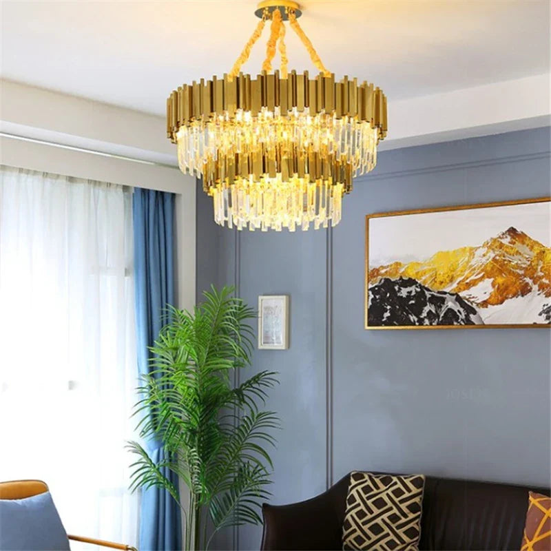 Gold Crystal Dining Chandelier K9 Round 80cm