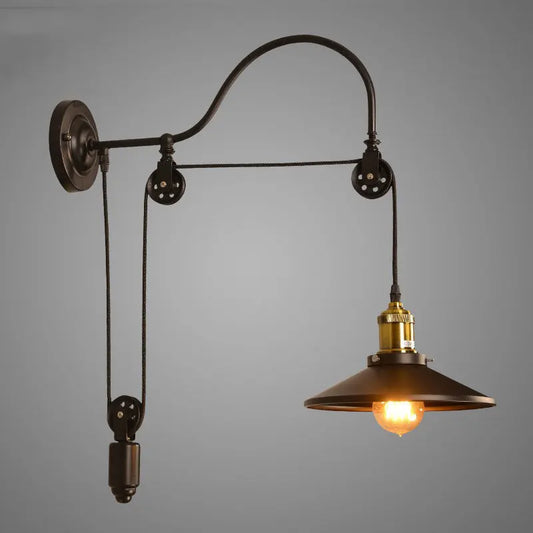 DecorBites™ Iron Pulley Wall Lamp: Vintage Retro Loft Sconce for Home, Restaurant, Cafe