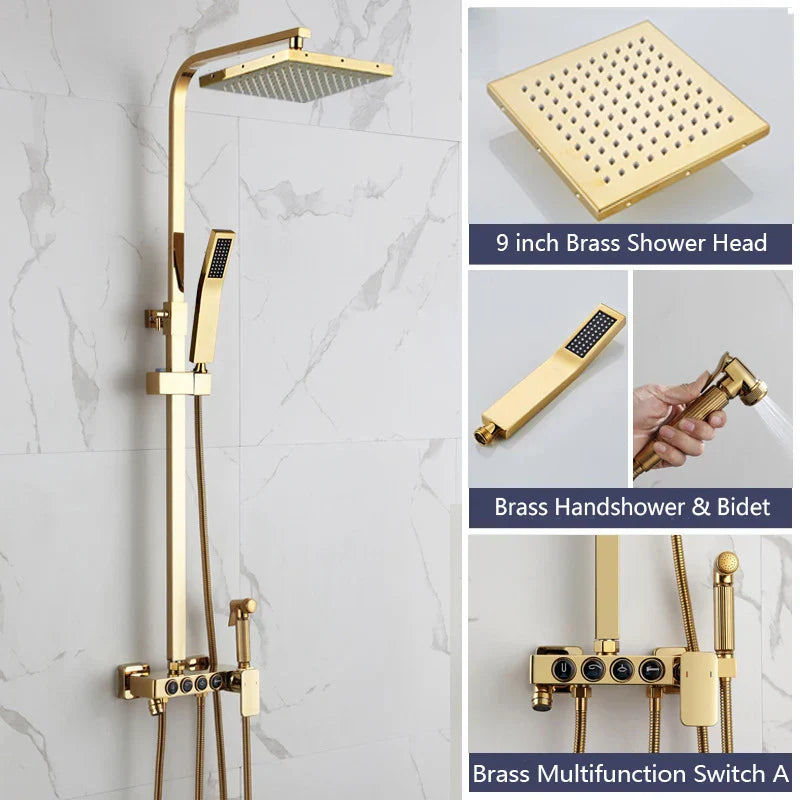 Gold Rainfall Shower Set 8-Inch Wall-Mounted Head