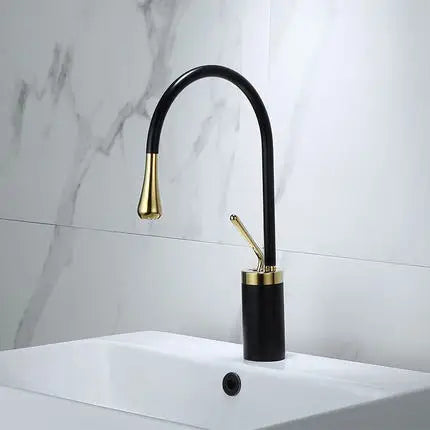 DecorBites™ Brushed Gold Basin Faucet Hot Cold Black Sink Kitchen Swivel Water Crane