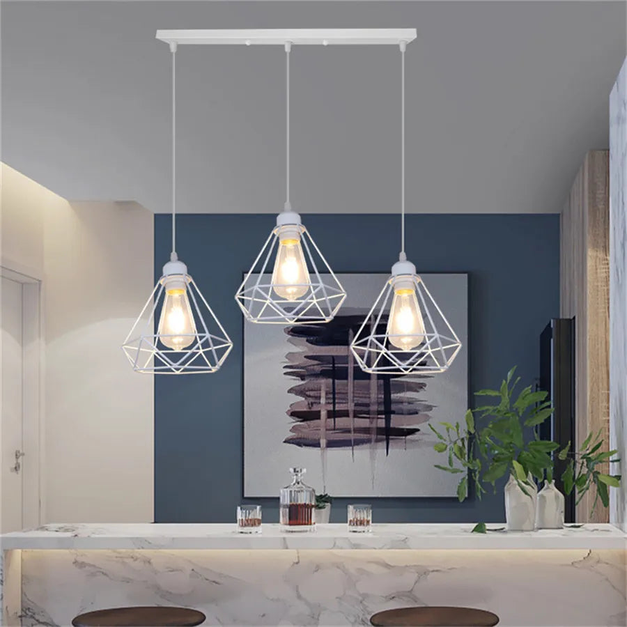 DecorBites™ Diamond Cage Wrought Iron Pendant Light for Dining Room and Kitchen Island