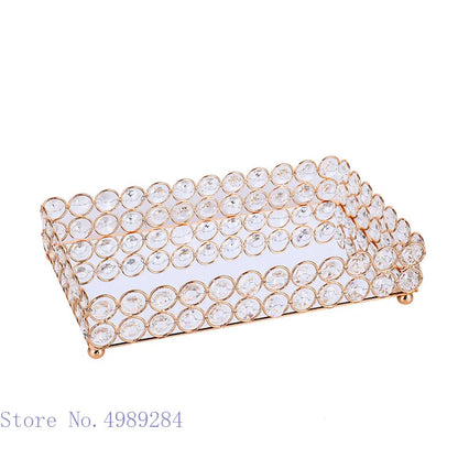 DecorBites™ Crystal Glass Mirror Tray Cosmetic Jewelry Organizer Shelf Storage