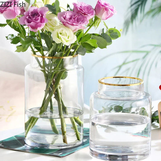 DecorBites™ Gold Glass Vase Hydroponic Plant Flowers Living Room Dining Table Decor