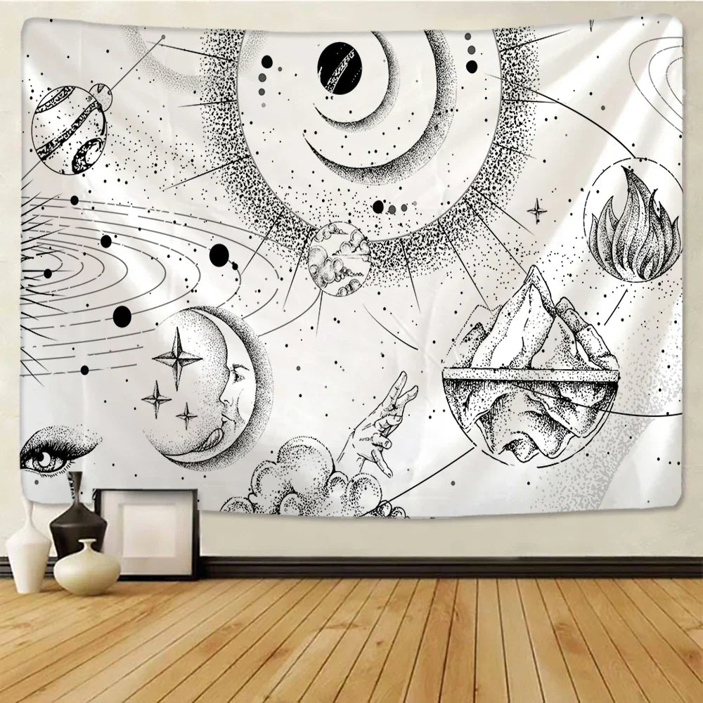 DecorBites™ Black & White Stars Mandala Tapestry - Home Decor