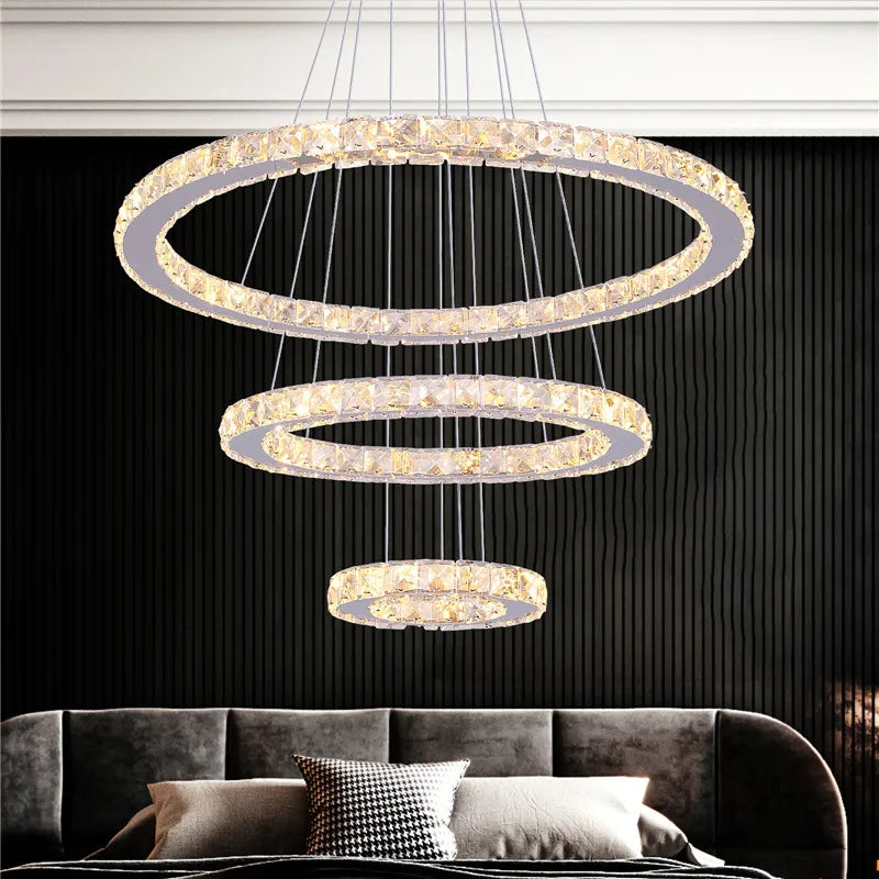 DecorBites™ Crystal LED Pendant Chandelier, Modern Nordic Ceiling Lamp for Living and Dining Room