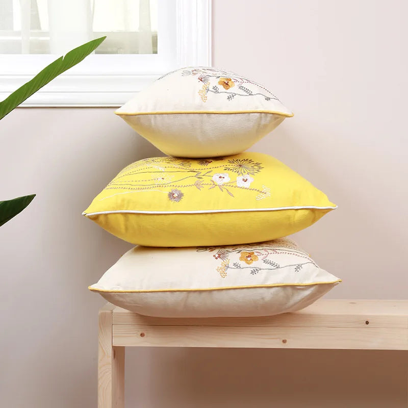 DecorBites™ Dandelion Floral Yellow Pillow Cover for Home Decor