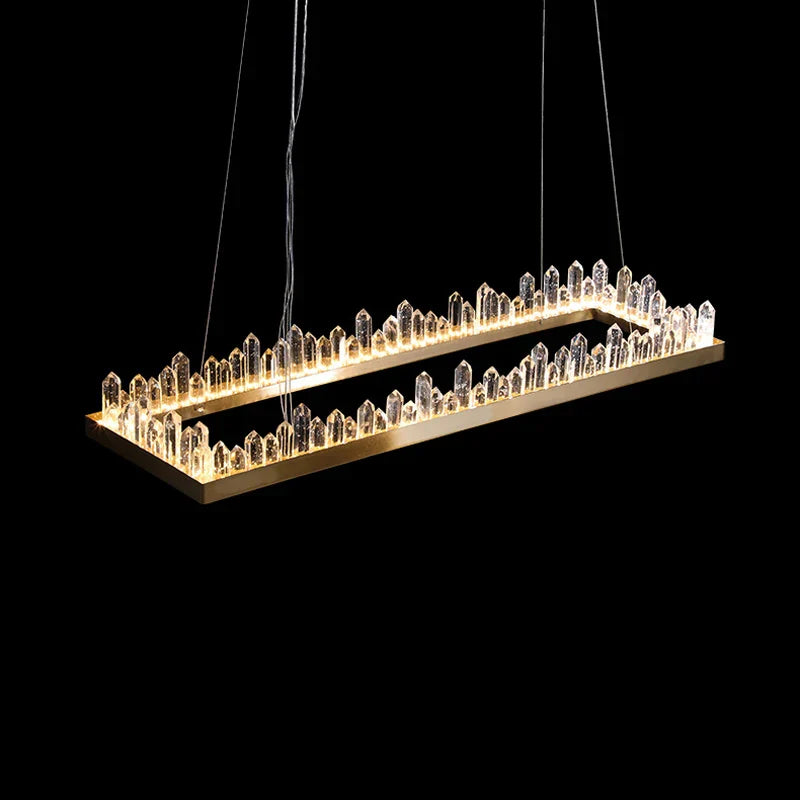 Gold Crystal Dining Chandelier Rectangle 100cm