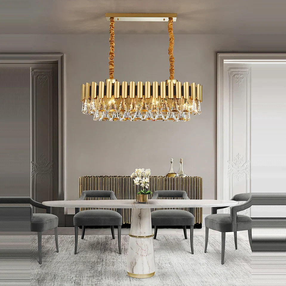 Gold Oval Crystal Chandelier 90cm For Dining Rooms