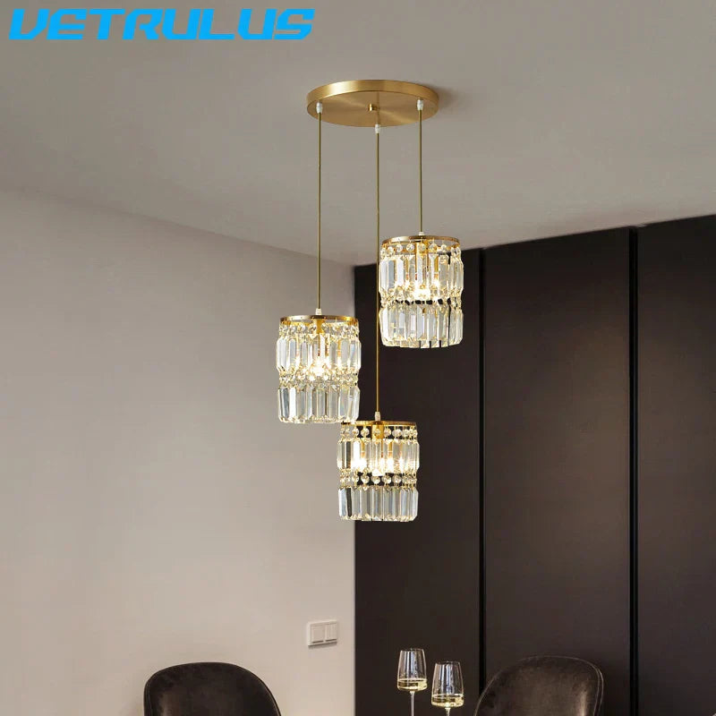 DecorBites™ Crystal Copper LED Chandelier Pendant Light Modern Luxury Ceiling Lamp