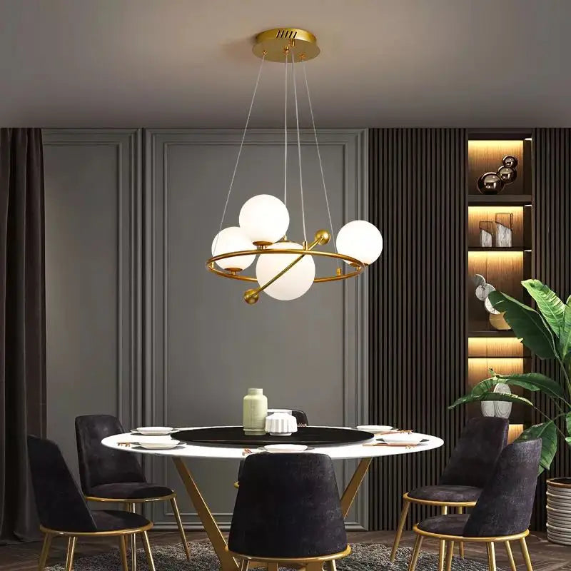 Gold 7-Lamp LED Ring Chandelier Warm Light