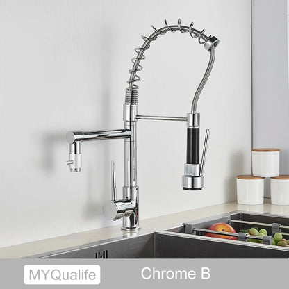 DecorBites™ Black Brass Kitchen Faucet with Dual Spout, 360 Rotation, Deck Mounted