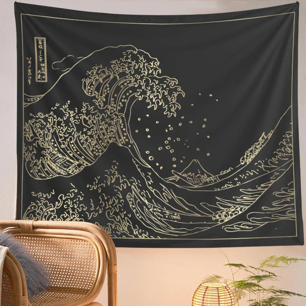 Black White Wave Tapestry