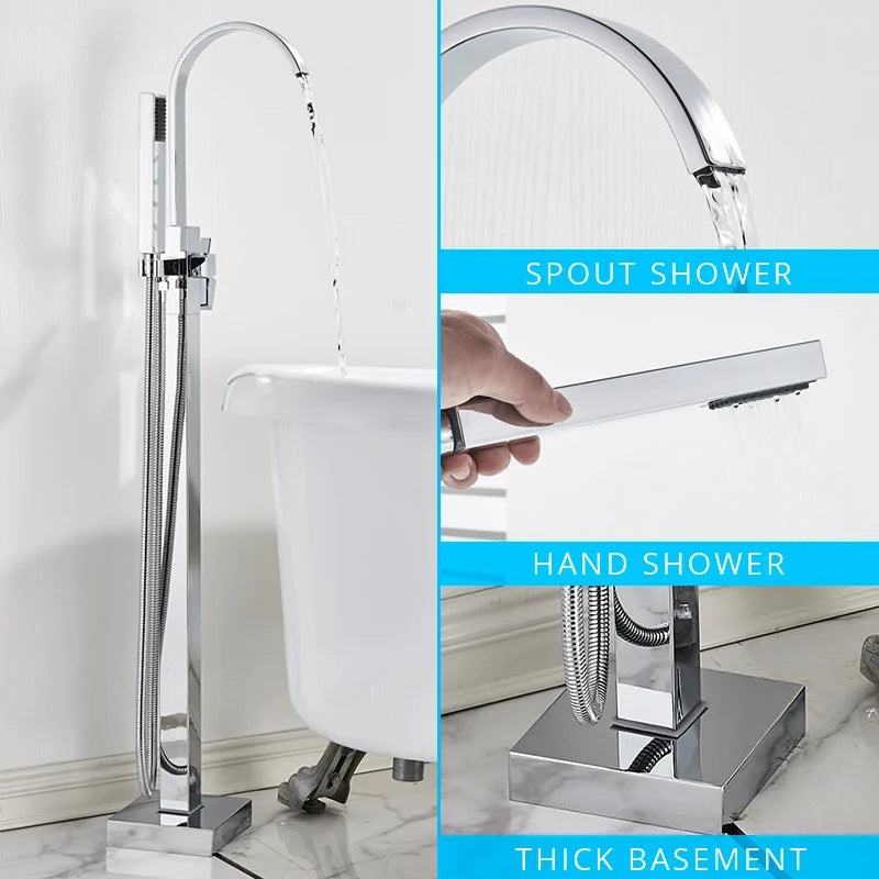 Gold Waterfall Bathtub Faucet Floor-Standing