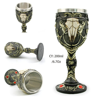 DecorBites™ Dragon Skull Goblet: Gothic Resin Stainless Steel Wine Glass for Cocktail Bar Party
