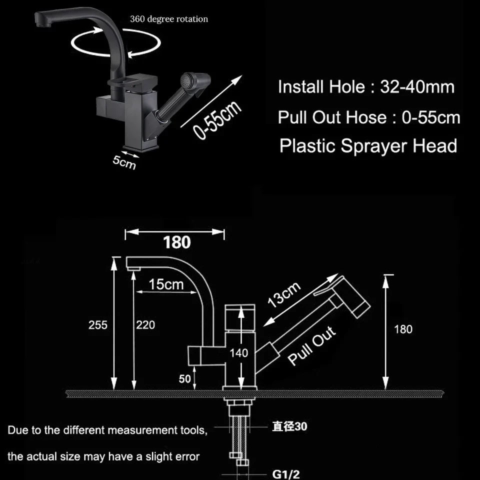 DecorBites™ Dual Spout Black Kitchen Faucet with Pull Out Spray Mixer