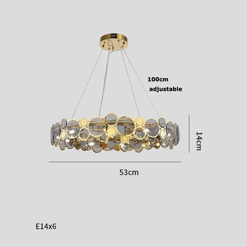 Gold Iron Glass Chandelier Oval93cm Steel Finish