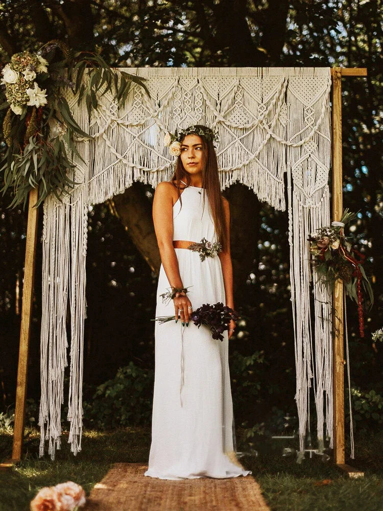 DecorBites™ Cotton Macrame Wedding Backdrop Curtain with Tassel | Boho Wall Tapestry