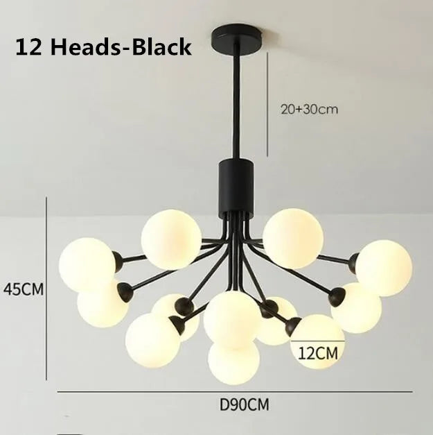 Gold Glass LED Dining Chandelier 18-Head Design