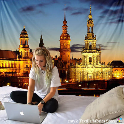 DecorBites™ City Night Scene Tapestry with European London Style Wall Hanging
