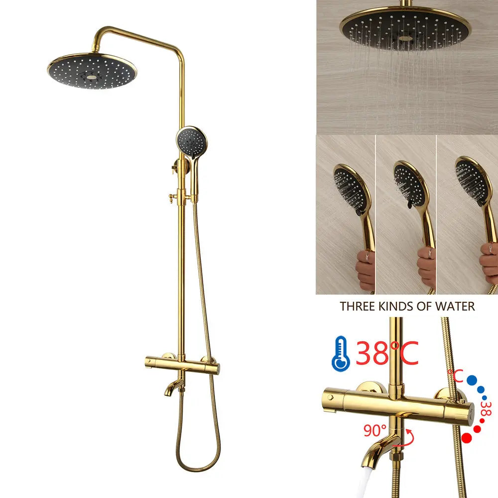 DecorBites™ Gold Plated Thermostatic Shower Faucet Set with 8" Rainfall Head