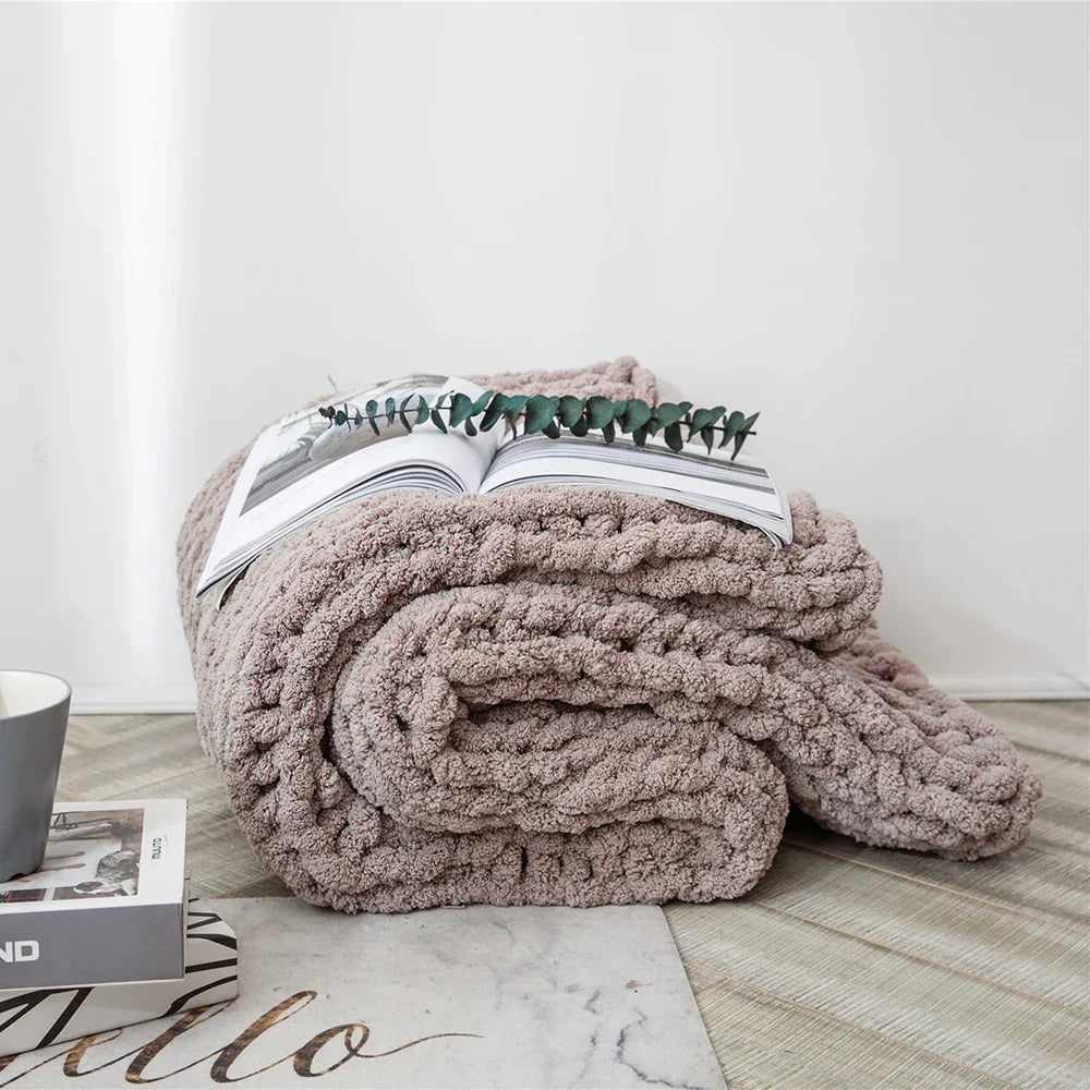 DecorBites™ Cozy Chenille Chunky Knit Blanket - Soft Decorative Throw for Bed, Sofa, Living Room - Summer Quilt or Rug Alternative