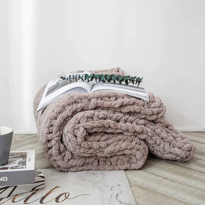 DecorBites™ Cozy Chenille Chunky Knit Blanket - Soft Decorative Throw for Bed, Sofa, Living Room - Summer Quilt or Rug Alternative