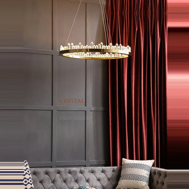 Gold Crystal Dining Chandelier Rectangle 100cm