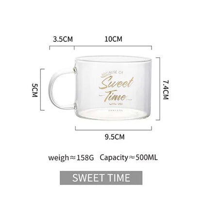 DecorBites™ Creative Alphabet Glass Juice Cup with Handle | Personalized Office Tea and Dessert Cup