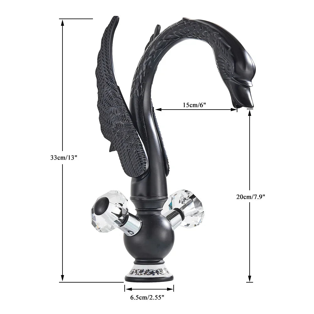 DecorBites™ Gold Swan Basin Faucet: Deck Mounted Bathroom Mixer Tap with Hot and Cold Water